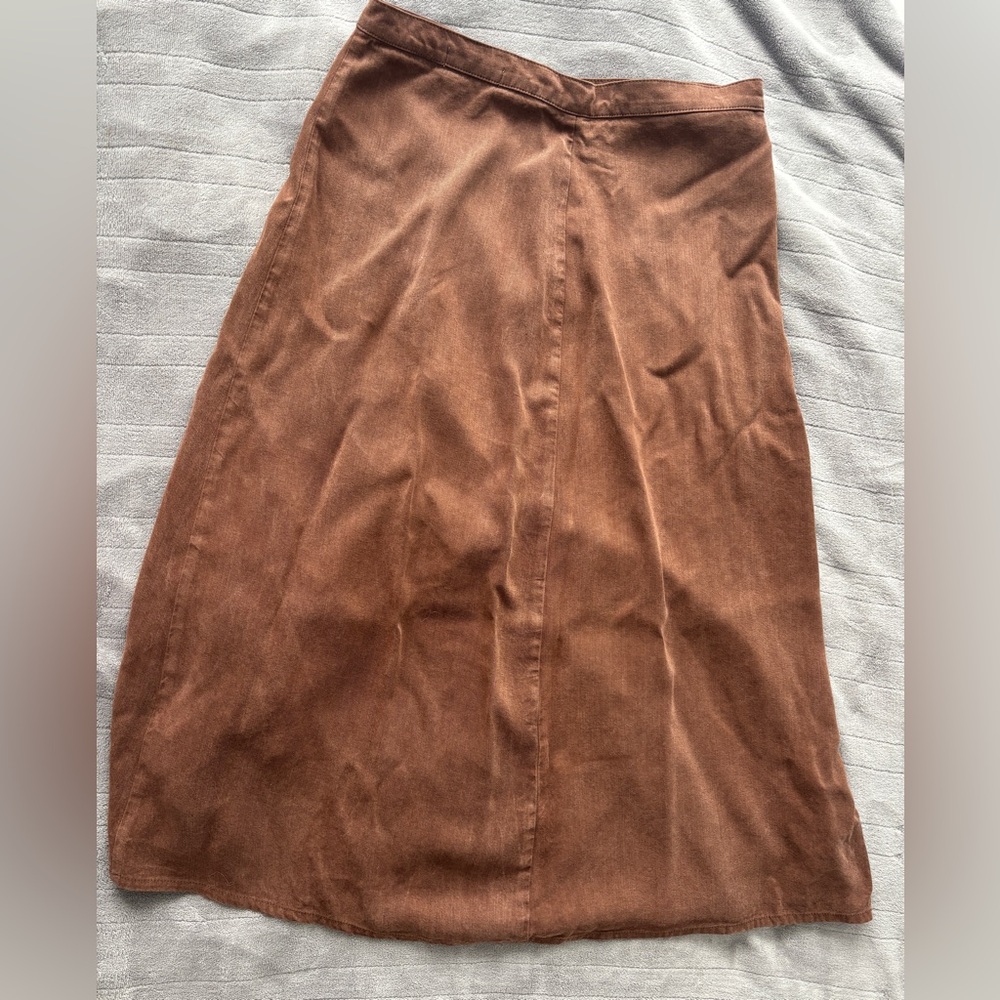 Nora Skirt Brown Button-Front Midi Skirt Cotton - Picture 5 of 10